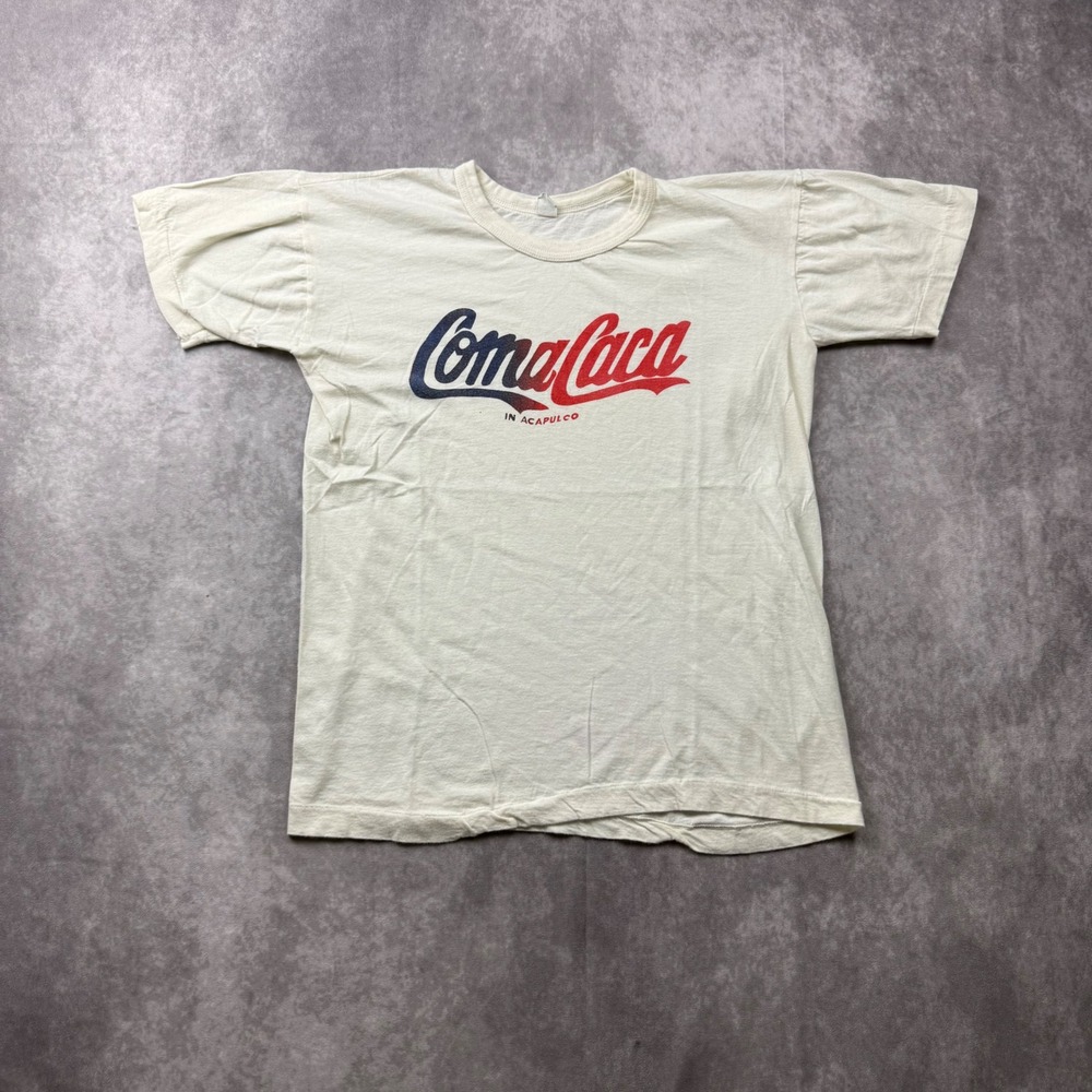 Vintage Alar Coma Caca Acapulco Parody T-Shirt Single Stitch Cream Cotton M